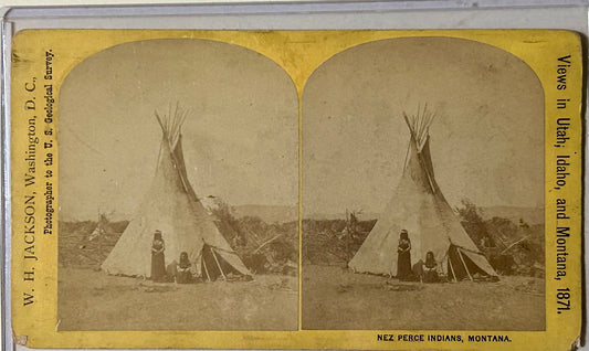 W. H. JACKSON STEREO VIEW OF NEZ PERCE INDIANS, MONTANA