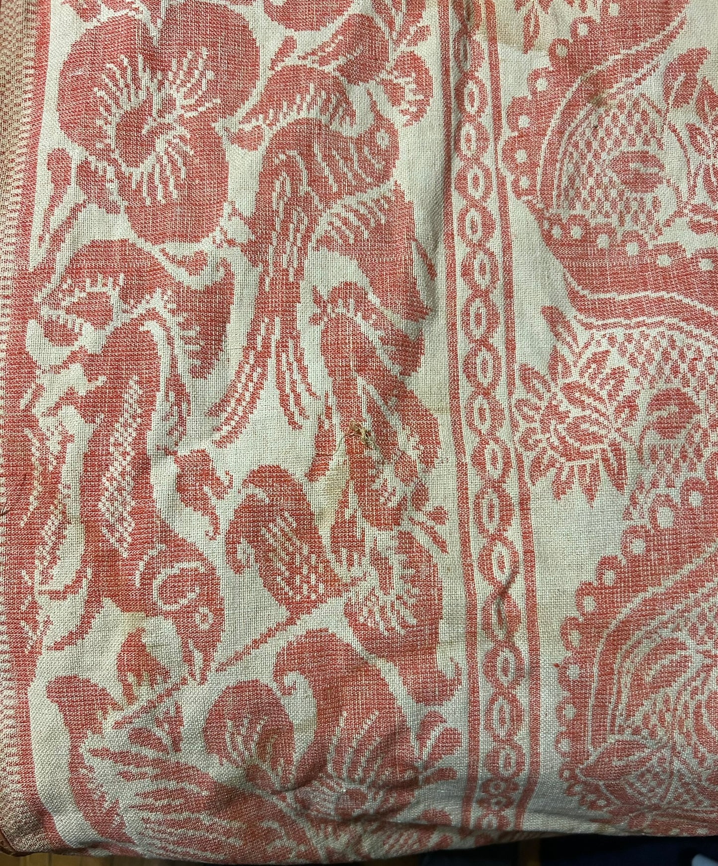 TENNESSEE MID 1800'S RARE ANTIQUE COVERLET WITH DOGS, EAGLES, BIRDS, FLAGS.