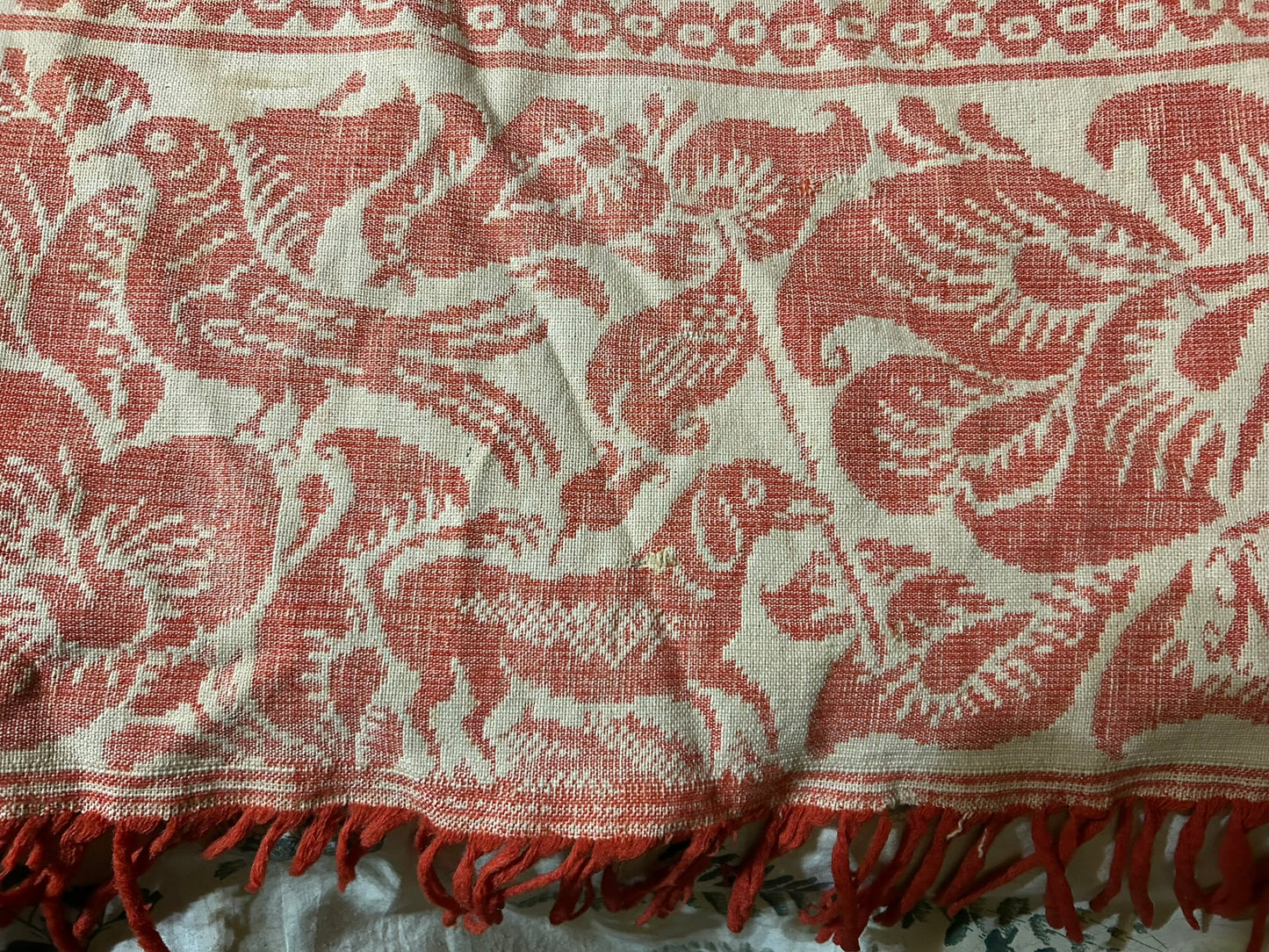 TENNESSEE MID 1800'S RARE ANTIQUE COVERLET WITH DOGS, EAGLES, BIRDS, FLAGS.