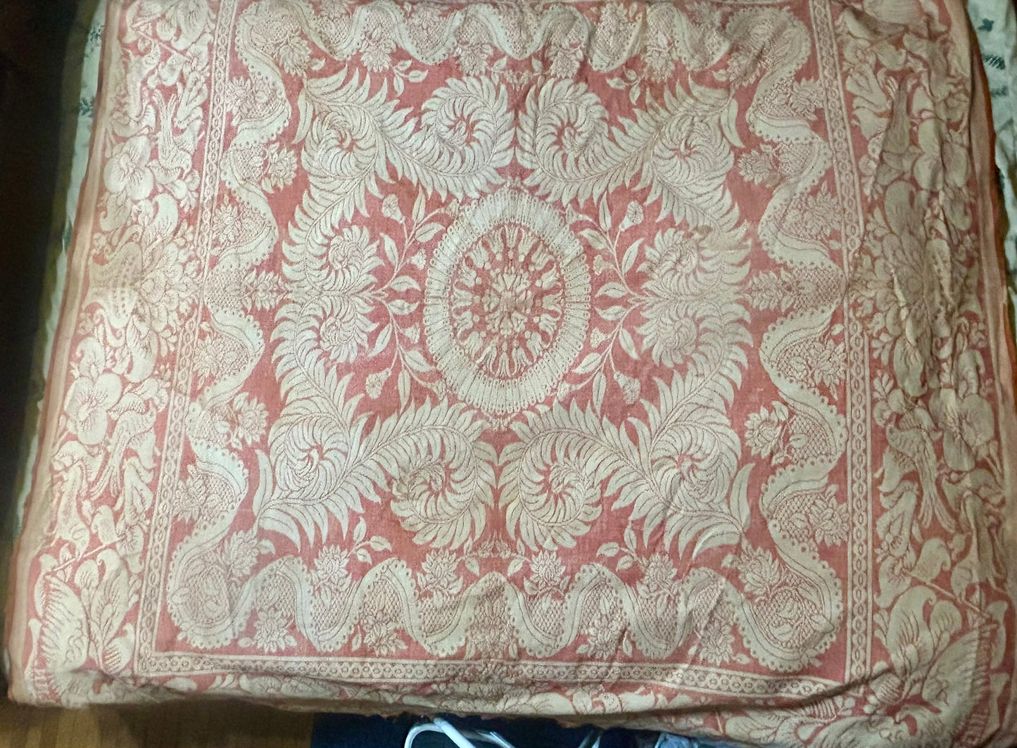 TENNESSEE MID 1800'S RARE ANTIQUE COVERLET WITH DOGS, EAGLES, BIRDS, FLAGS.