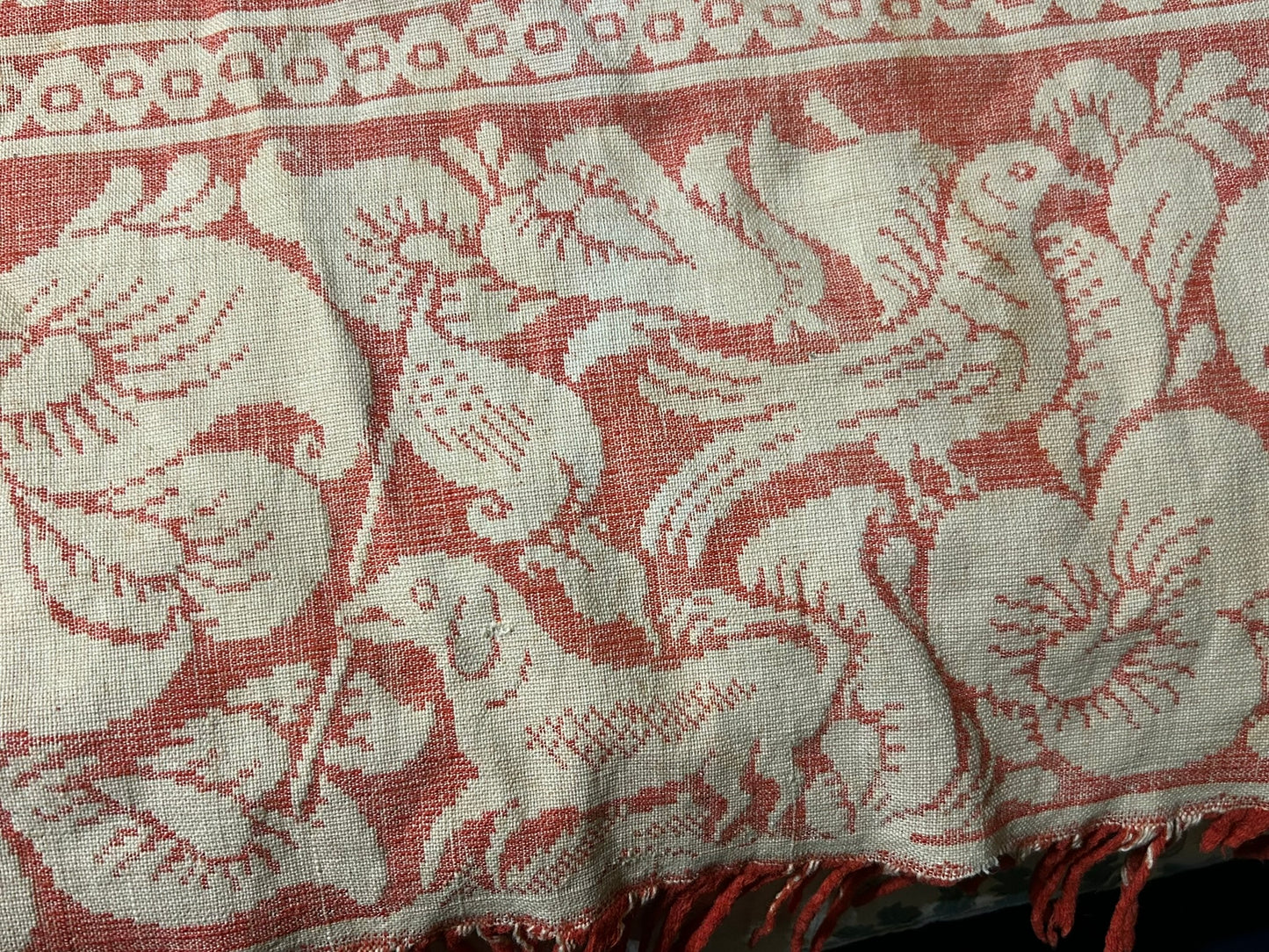 TENNESSEE MID 1800'S RARE ANTIQUE COVERLET WITH DOGS, EAGLES, BIRDS, FLAGS.