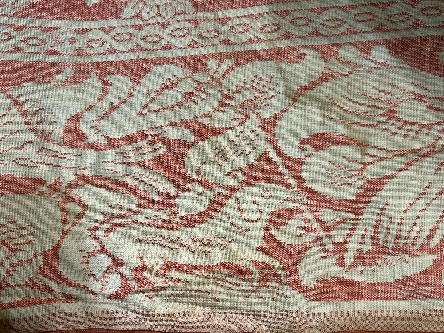 TENNESSEE MID 1800'S RARE ANTIQUE COVERLET WITH DOGS, EAGLES, BIRDS, FLAGS.