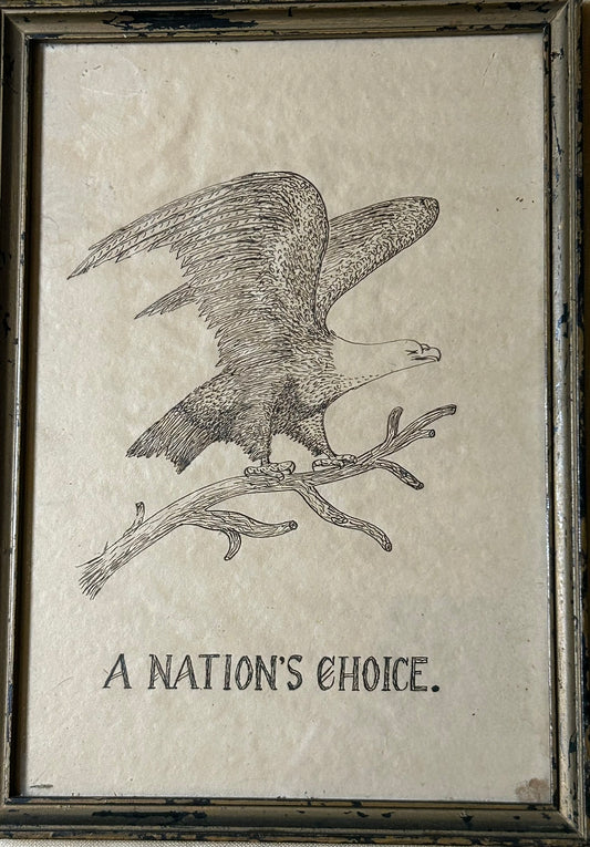 FOLK ART ANTIQUE PEN & INK DRAWING OF EAGLE