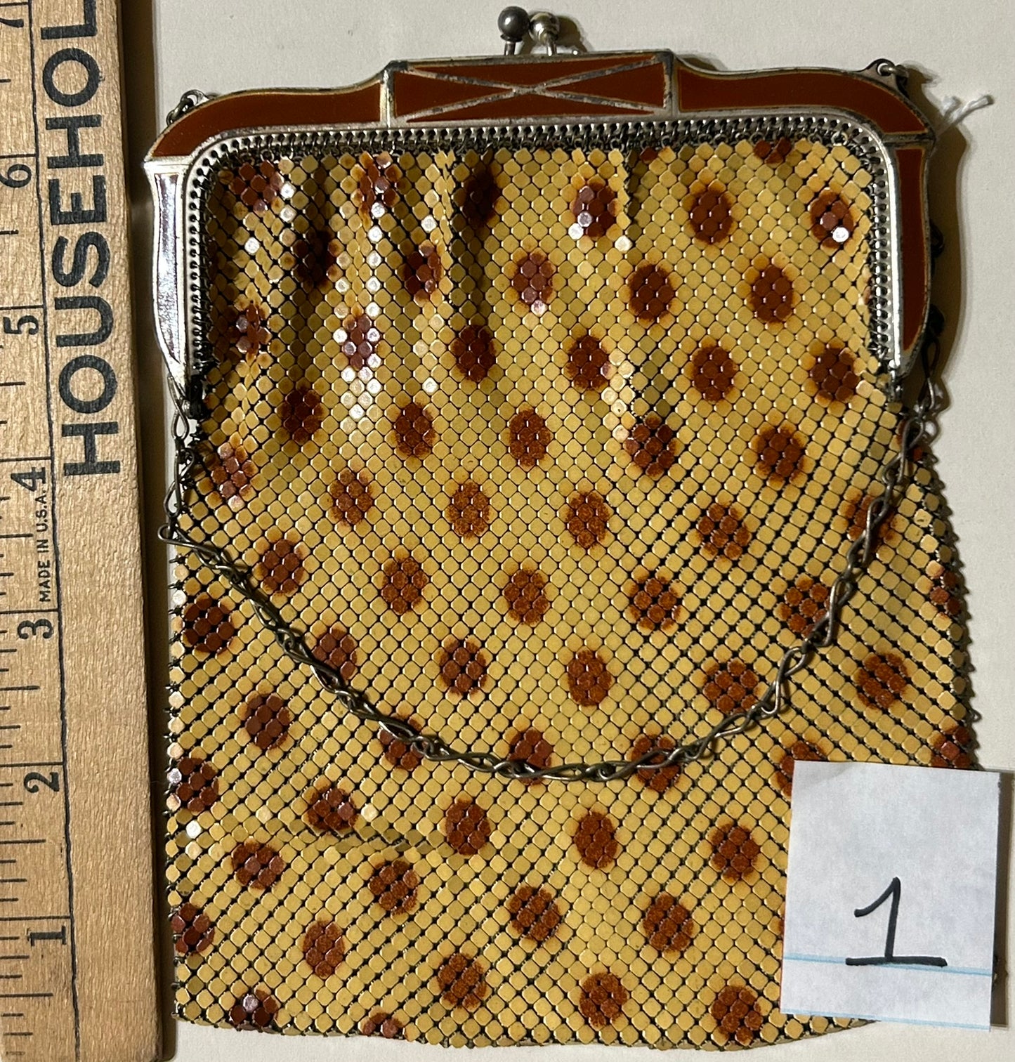 ANTIQUE WHITING AND DAVIS YELLOW AND ORANGE MESH PURSE