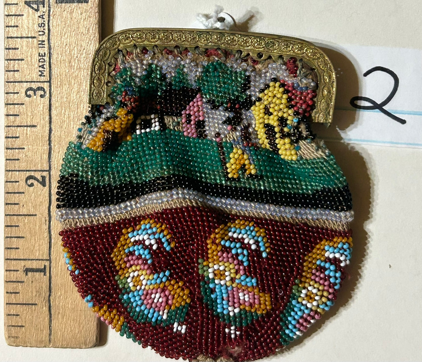 ANTIQUE SMALL SCENIC BEADED PURSE