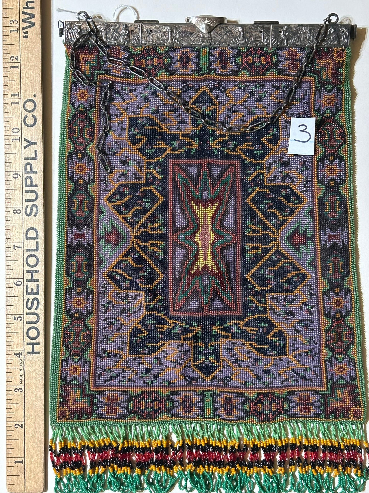 ANTIQUE BEADED LARGE PURSE WITH DETAILED FRAME SCENE