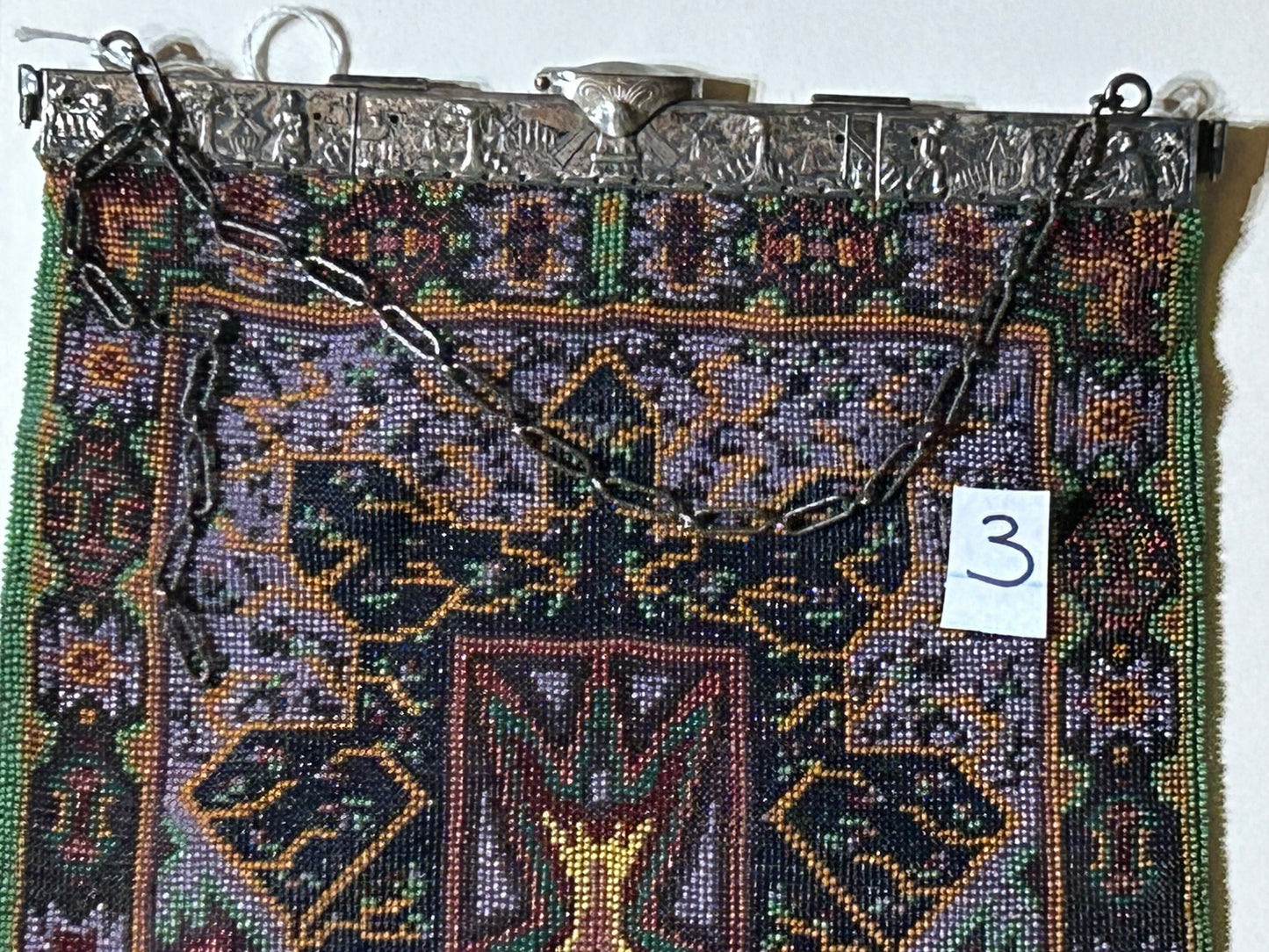 ANTIQUE BEADED LARGE PURSE WITH DETAILED FRAME SCENE