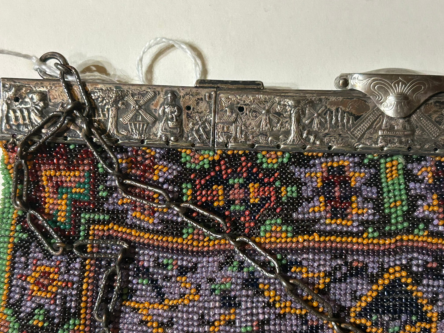 ANTIQUE BEADED LARGE PURSE WITH DETAILED FRAME SCENE