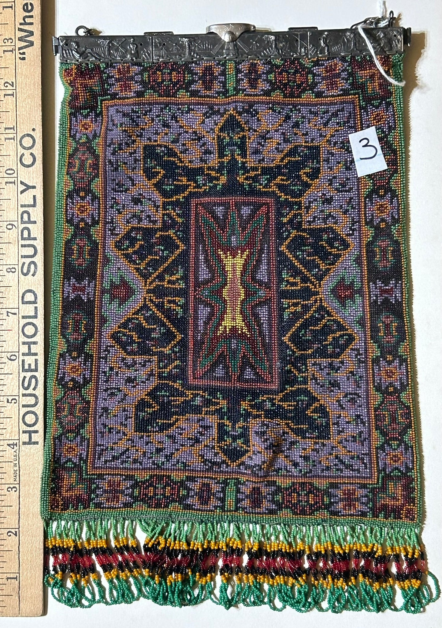 ANTIQUE BEADED LARGE PURSE WITH DETAILED FRAME SCENE