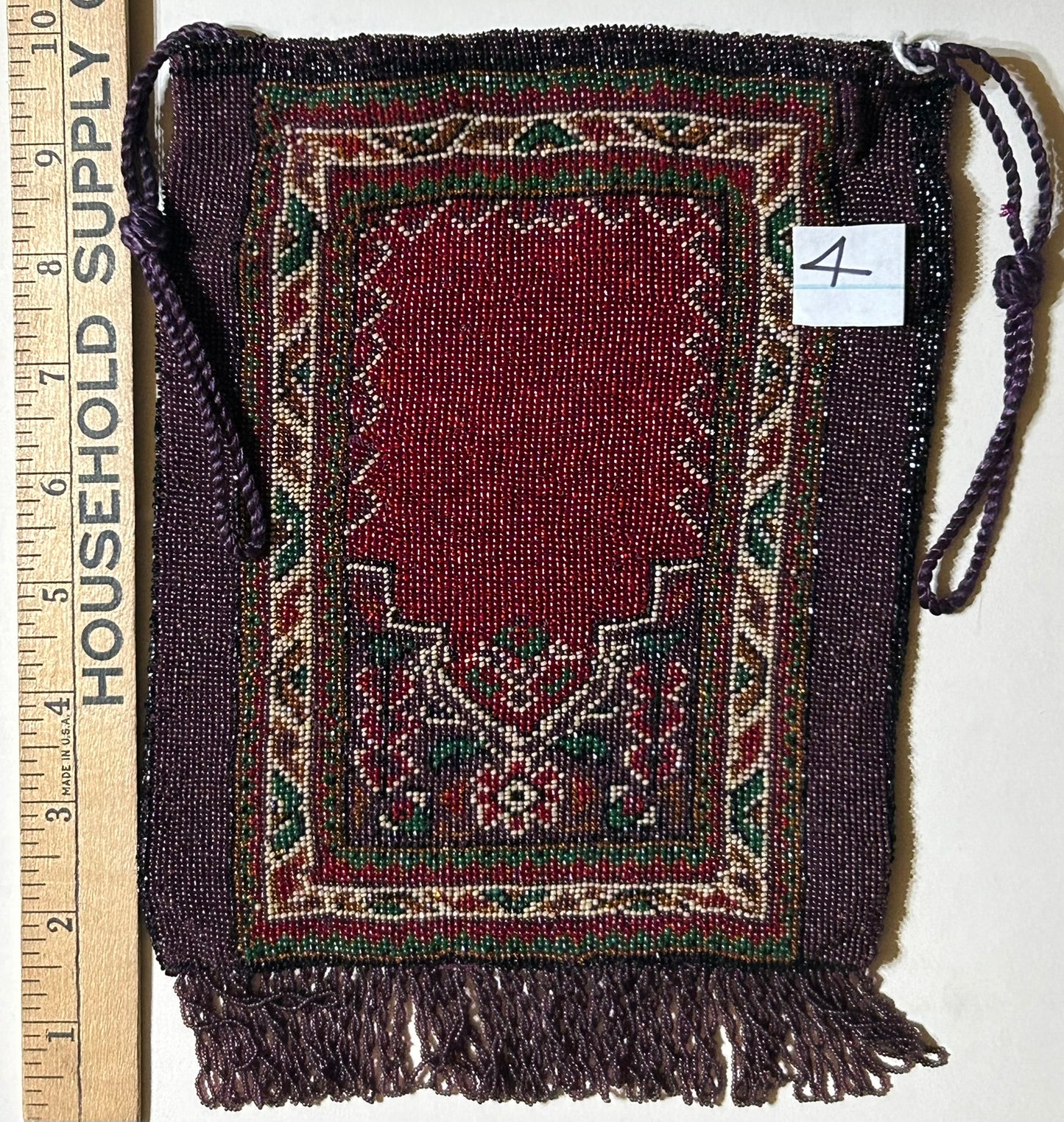 ANTIQUE BEADED PURSE WITH RUG DESIGN CIRCA 1900