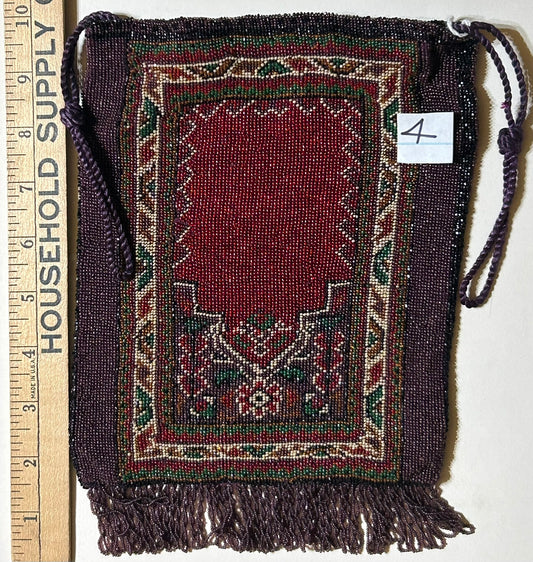 ANTIQUE BEADED PURSE WITH RUG DESIGN CIRCA 1900