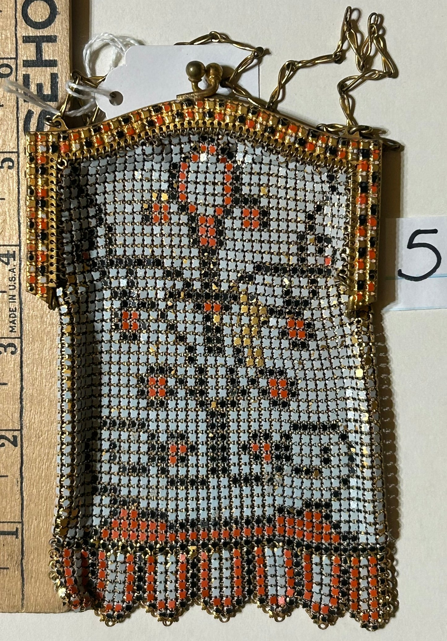 ANTIQUE WHITING AND DAVIS COLORFUL MESH PURSE AND FRAME