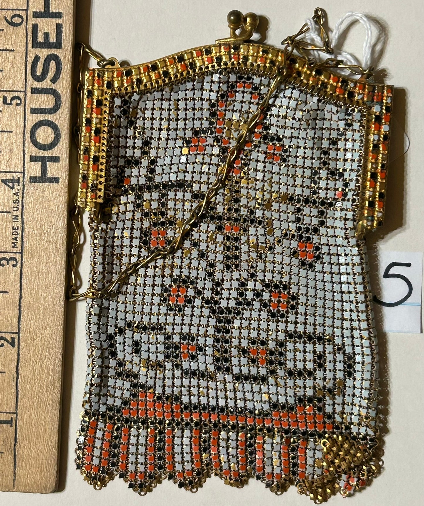 ANTIQUE WHITING AND DAVIS COLORFUL MESH PURSE AND FRAME