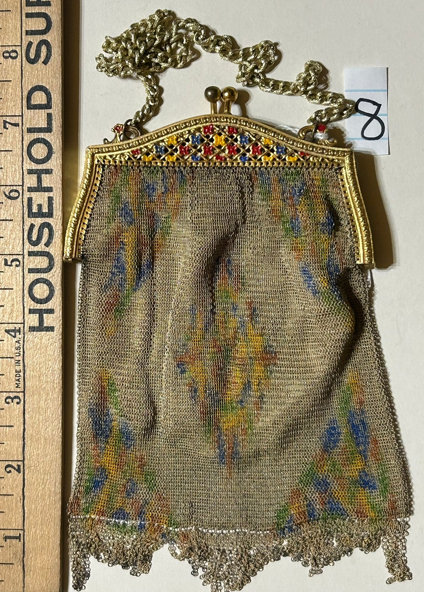 ANTIQUE MESH PURSE WITH ENAMELED FRAME