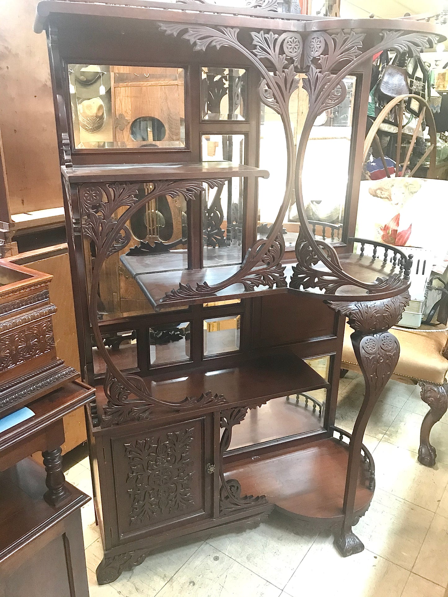 FANCY CARVED ANTIQUE ETAGERE