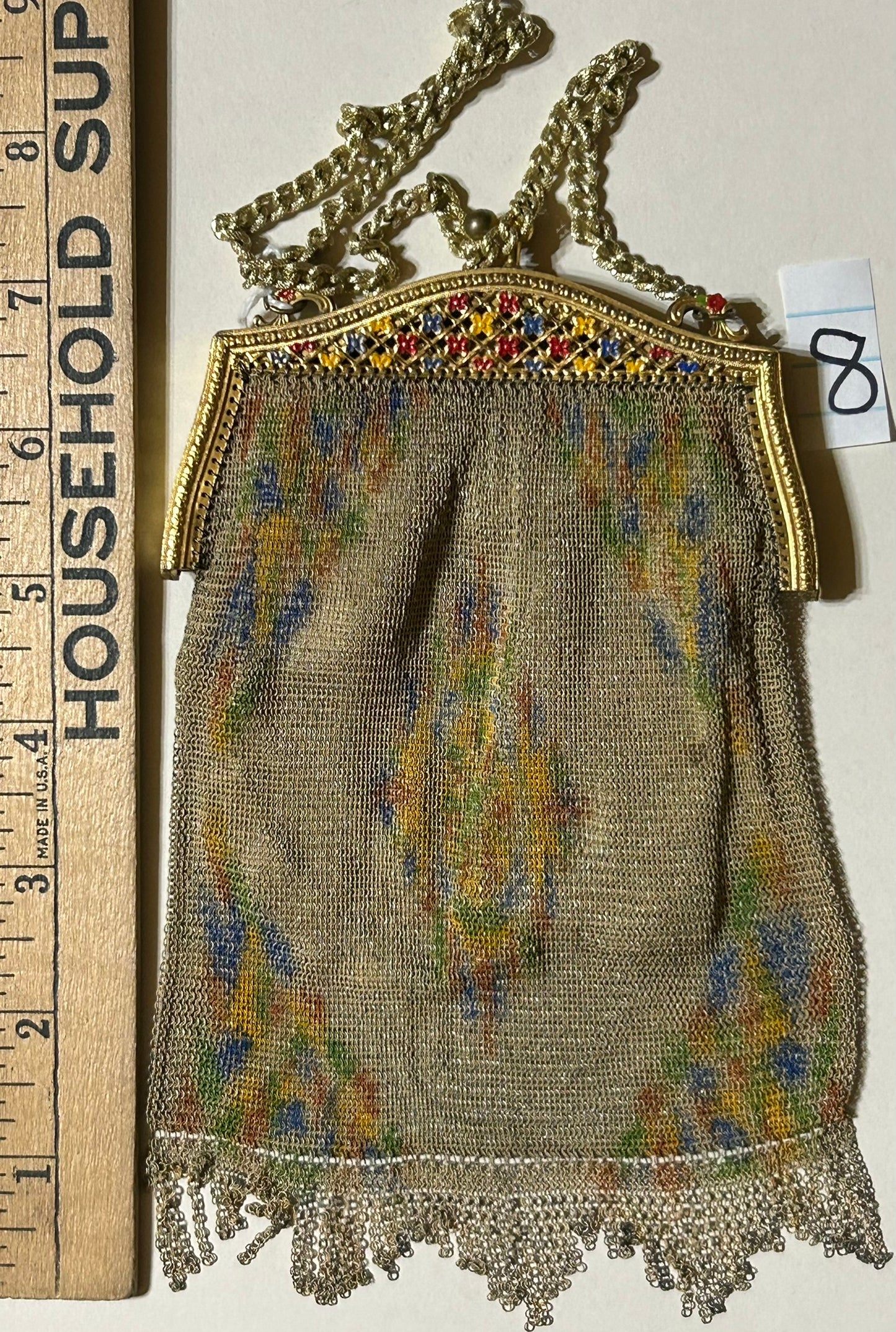 ANTIQUE MESH PURSE WITH ENAMELED FRAME