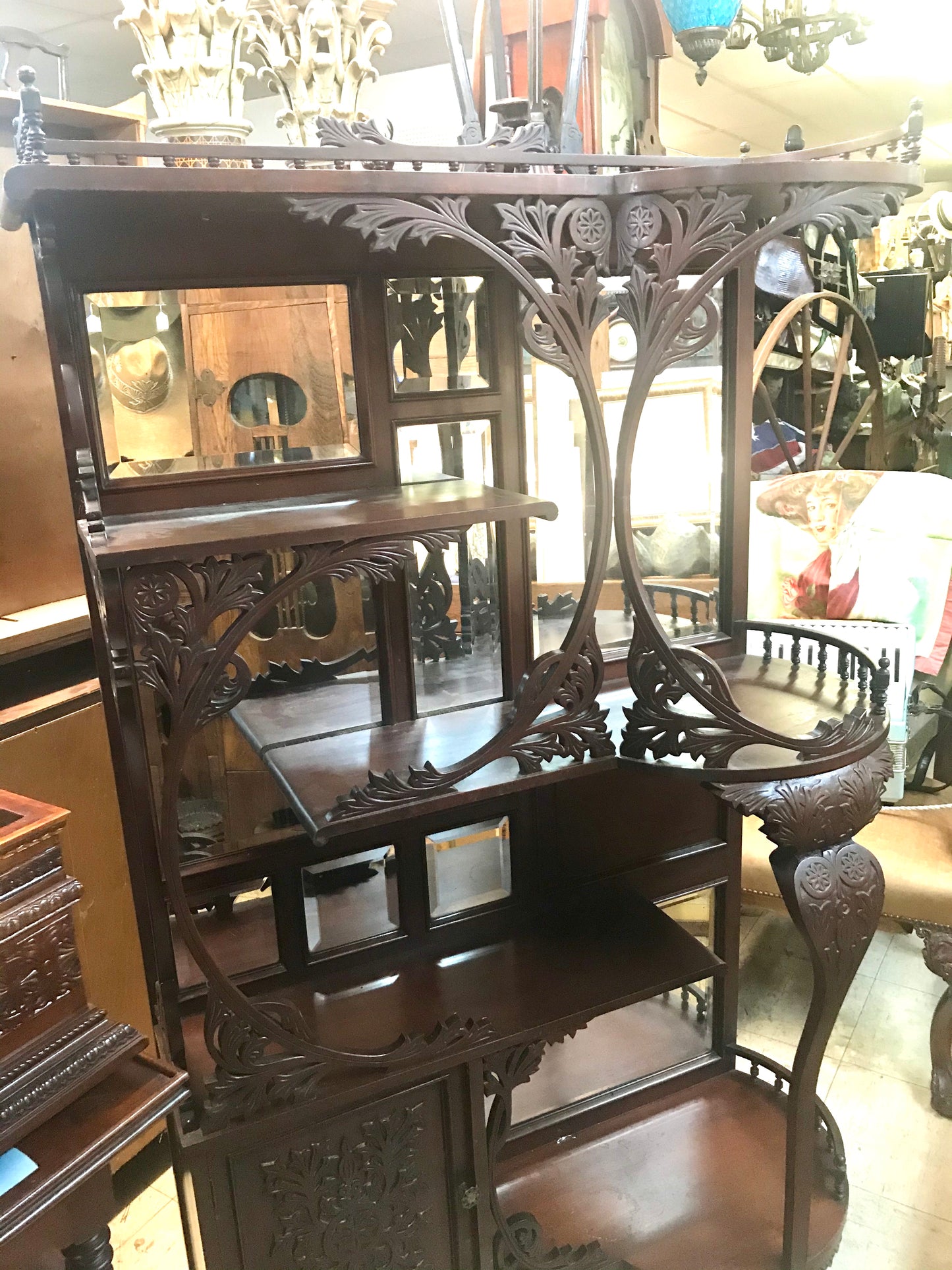 FANCY CARVED ANTIQUE ETAGERE