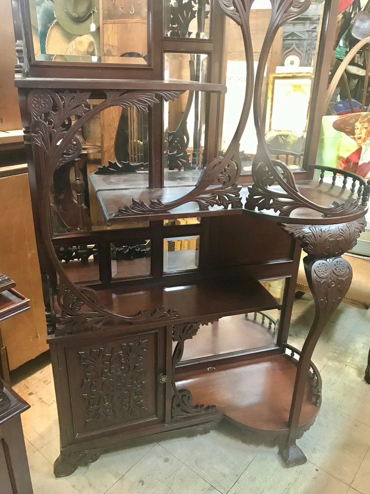 FANCY CARVED ANTIQUE ETAGERE