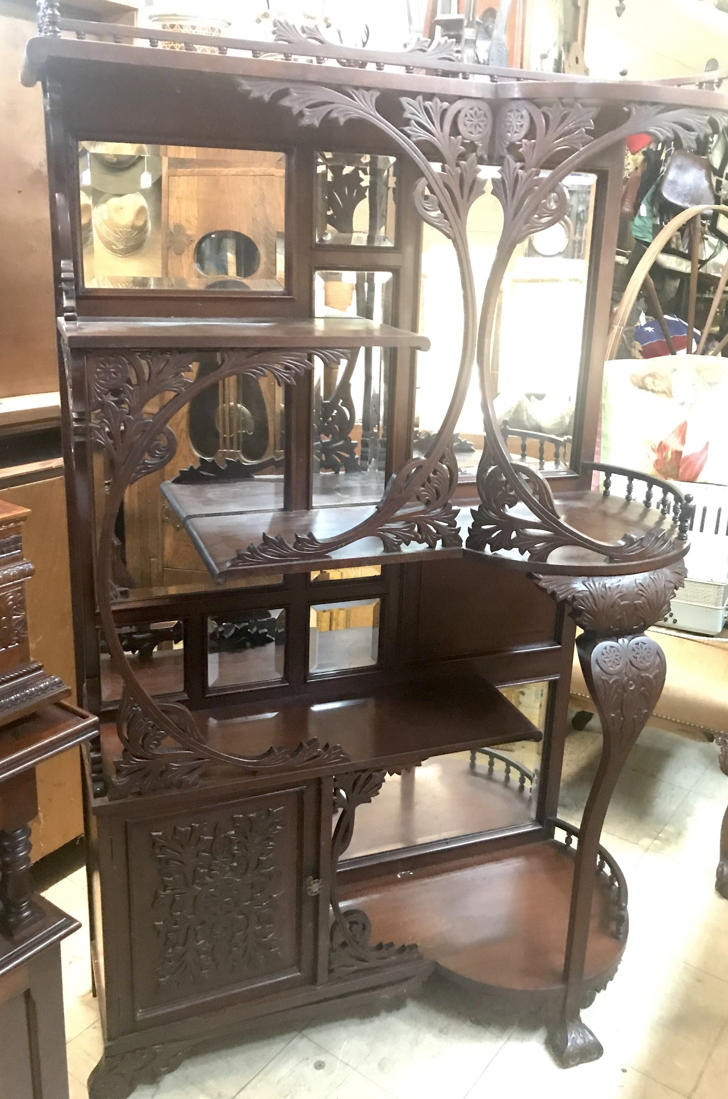 FANCY CARVED ANTIQUE ETAGERE