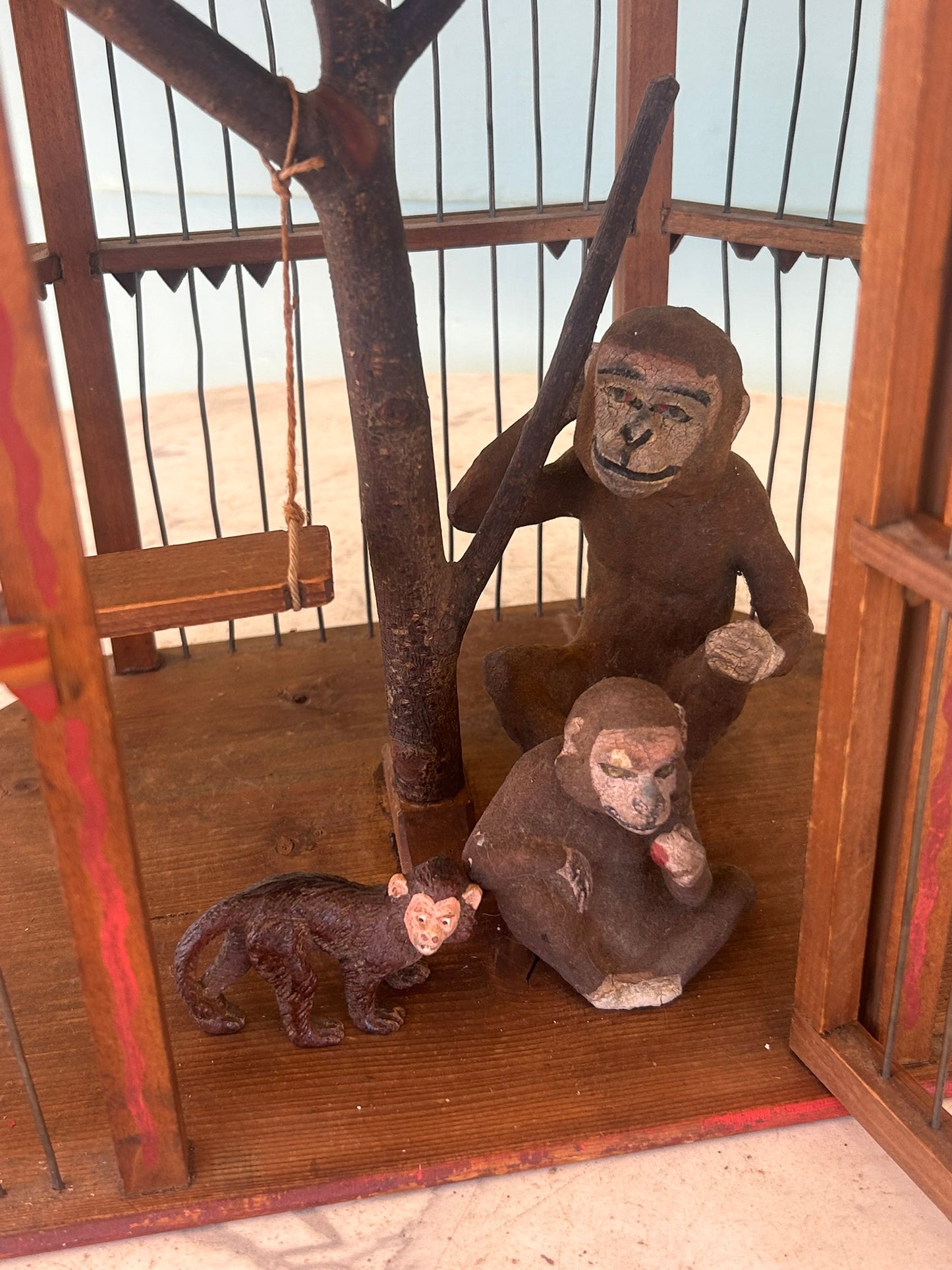 FOLK ART ANTIQUE PAINT DECORATED MONKEY CAGE