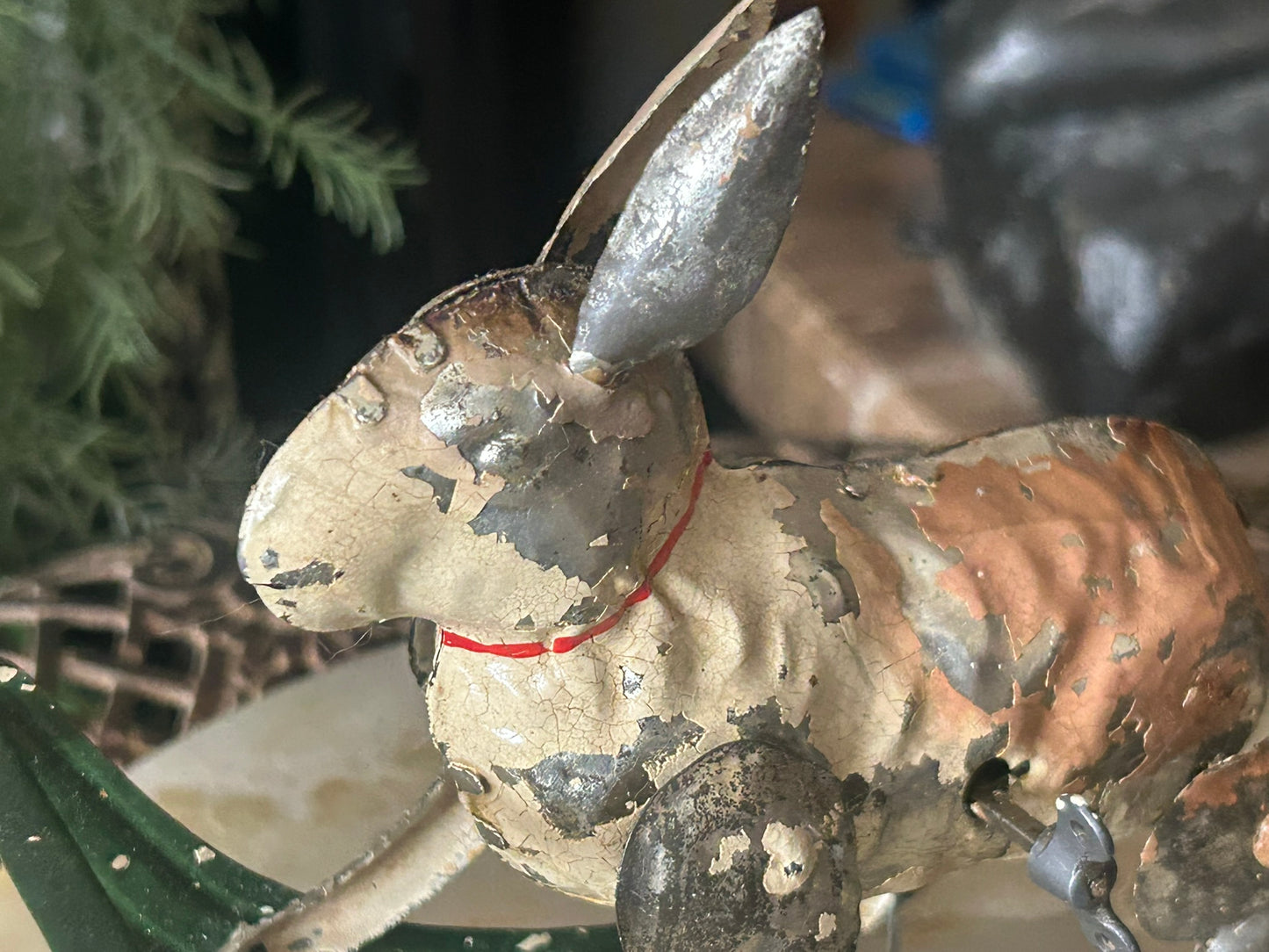 ANTIQUE TIN WIND UP ROCKING RABBIT TOY