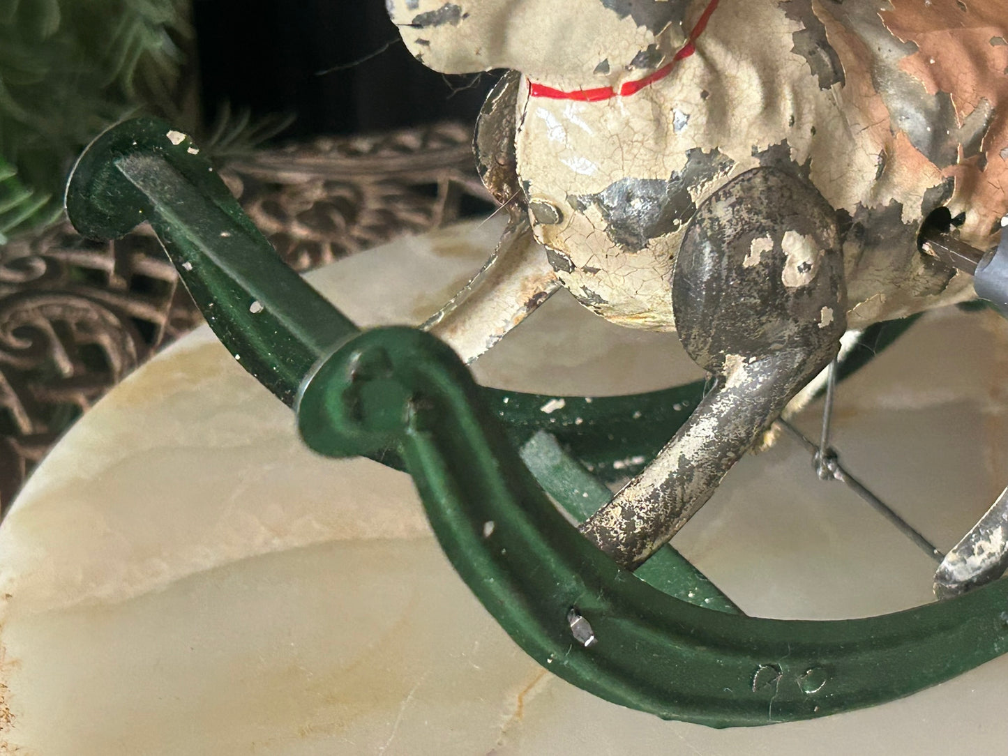 ANTIQUE TIN WIND UP ROCKING RABBIT TOY