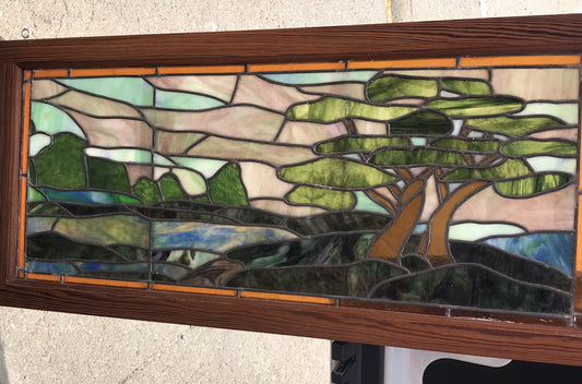 LEADED GLASS LANDSCAPE DESIGN TRANSOM WINDOW