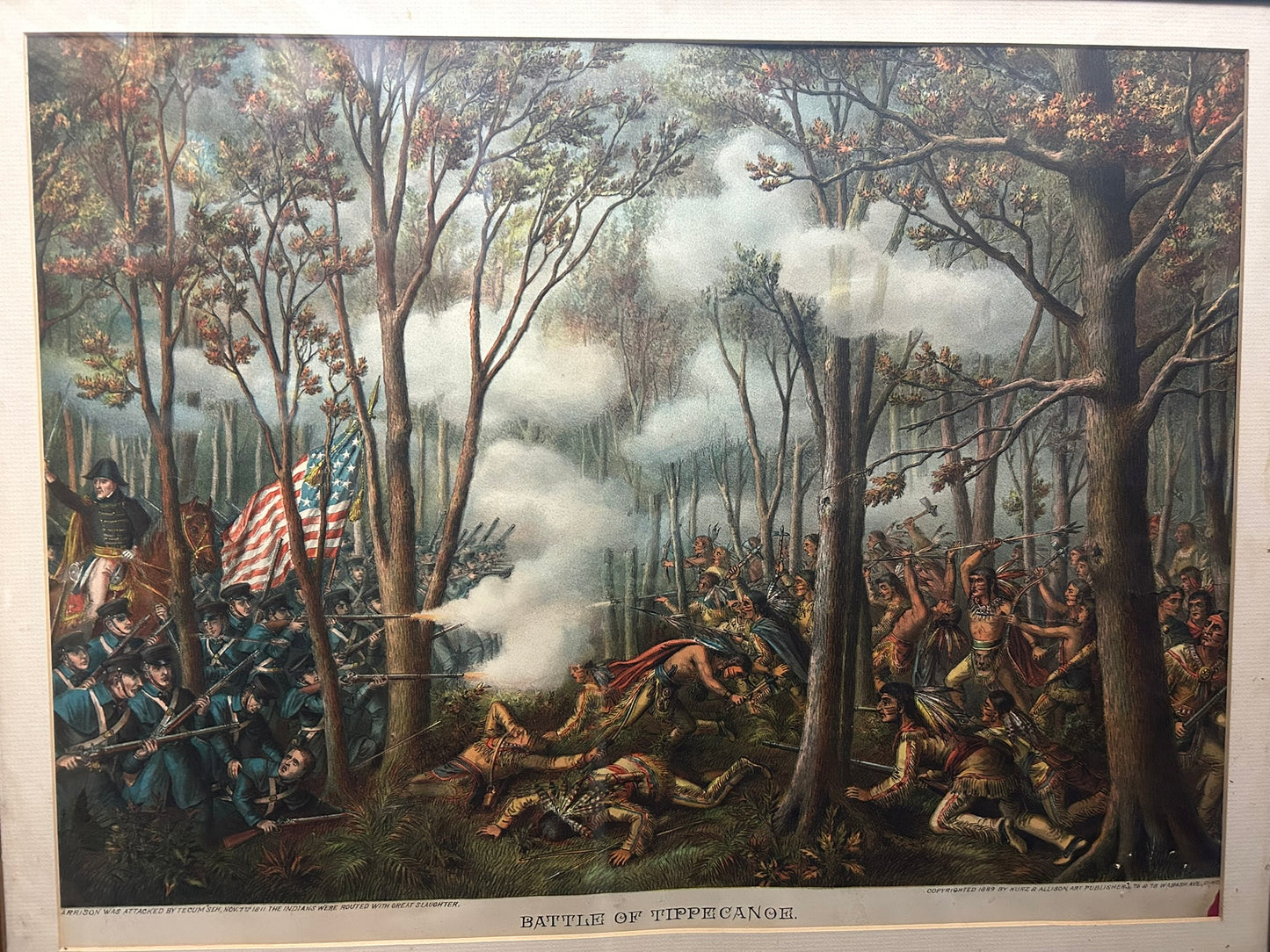 KURZ & ALLISON ANTIQUE PRINT OF BATTLE OF TIPPECANOE