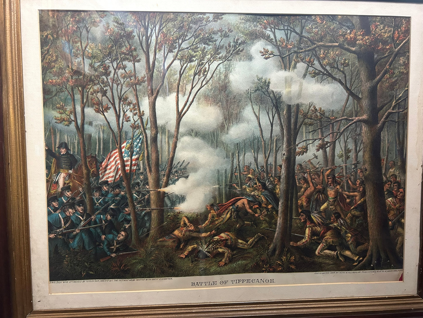 KURZ & ALLISON ANTIQUE PRINT OF BATTLE OF TIPPECANOE