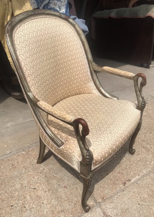 FIGURAL SWAN HEADS ANTIQUE ARM CHAIR