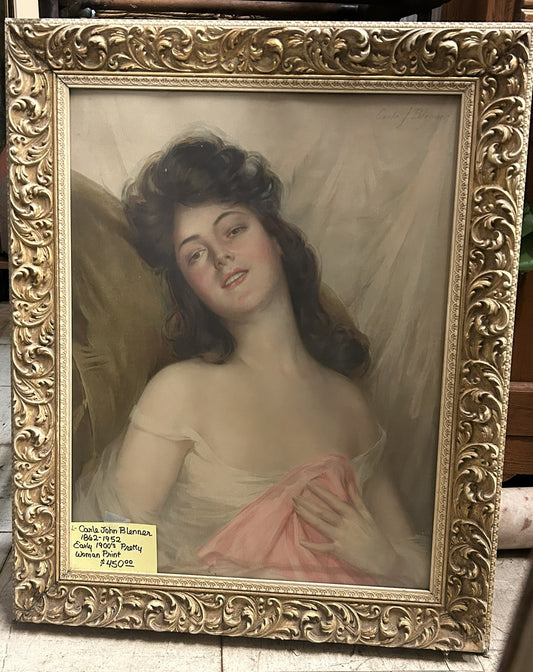 ANTIQUE PRETTY WOMAN PRINT BY CARLE JOHN BLENNER
