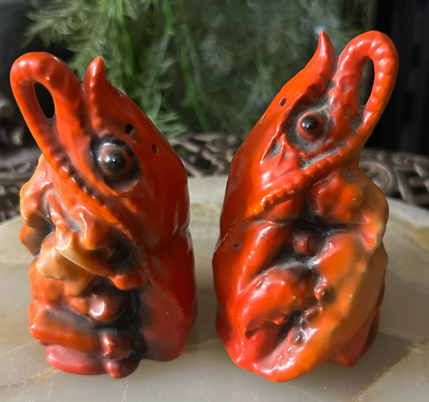 ROYAL BAYREUTH LOBSTER PAIR OF SALT AND PEPPER HOLDERS