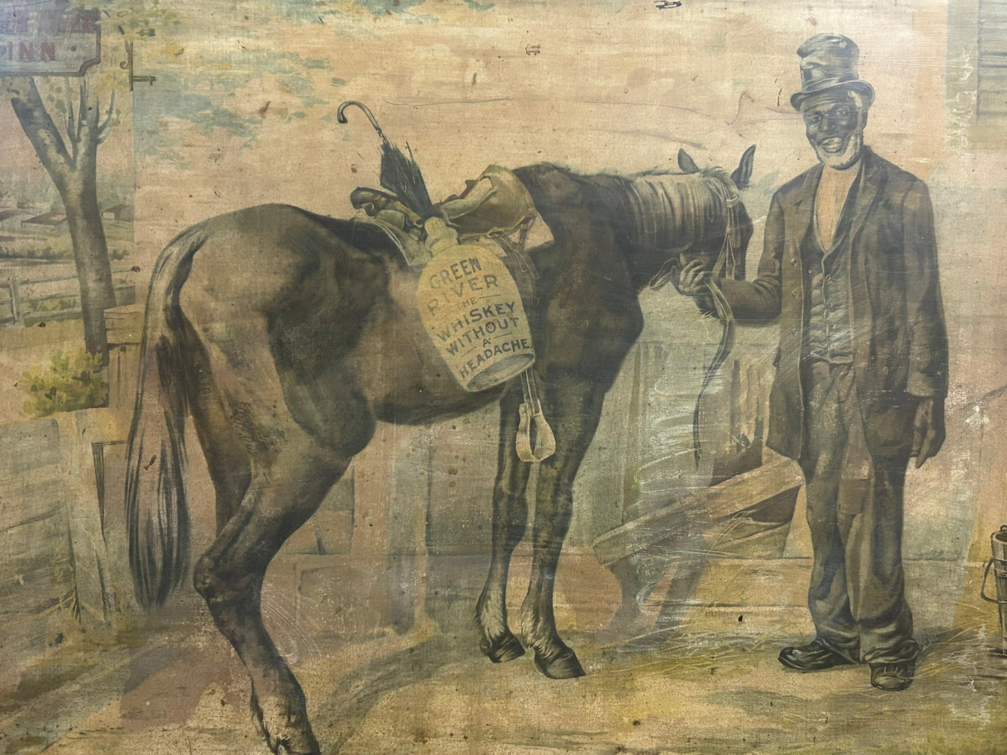 GREEN RIVER WHISKEY TIN ADVERTISING ANTIQUE SIGN