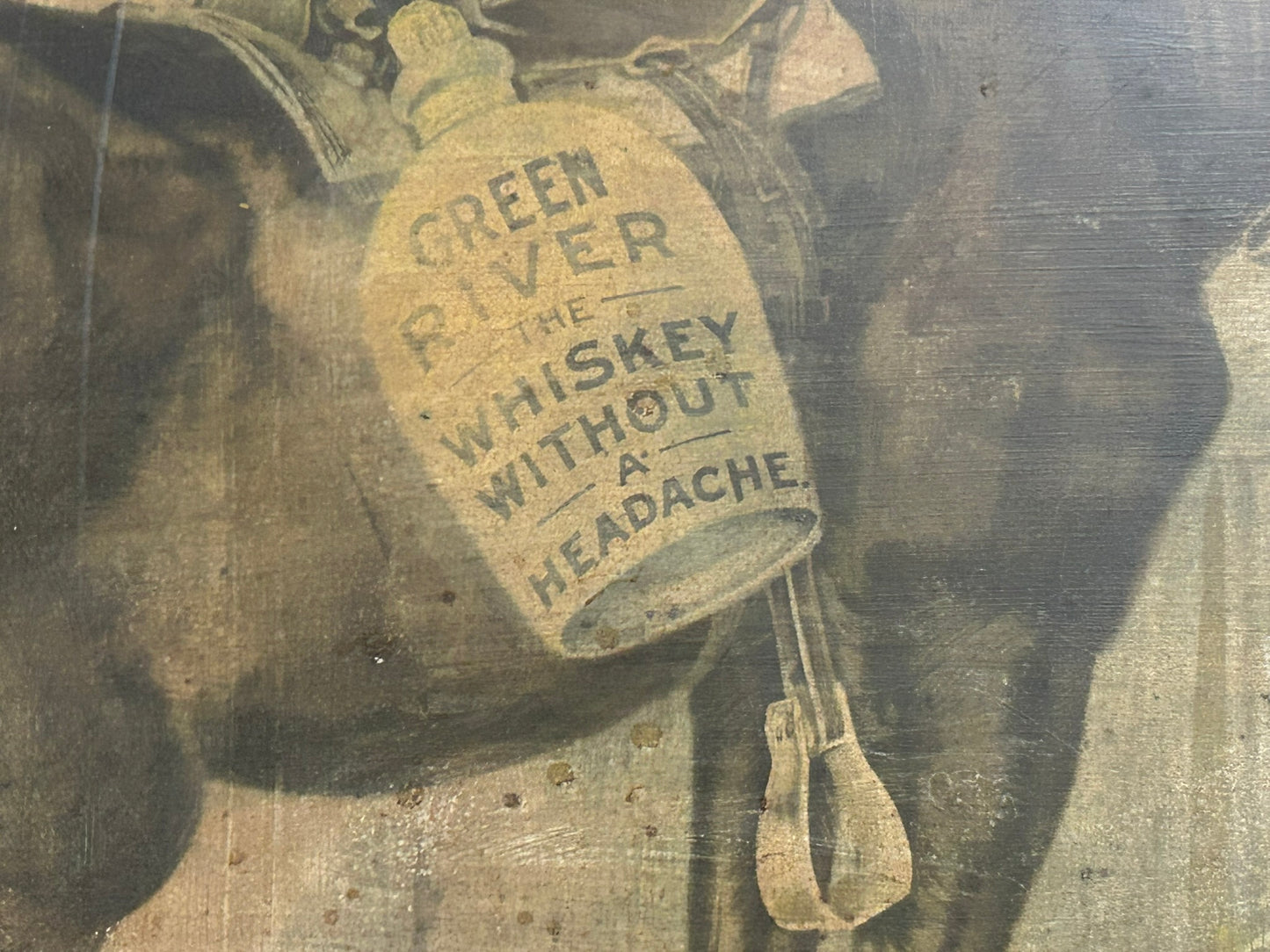GREEN RIVER WHISKEY TIN ADVERTISING ANTIQUE SIGN