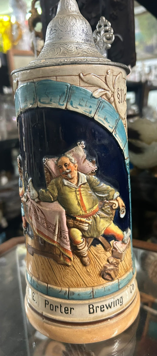 E. PORTER BREWING ANTIQUE ADVERTISING BEER STEIN