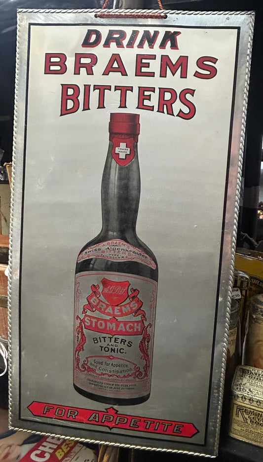 BRAEMS BITTERS ANTIQUE TIN SIGN