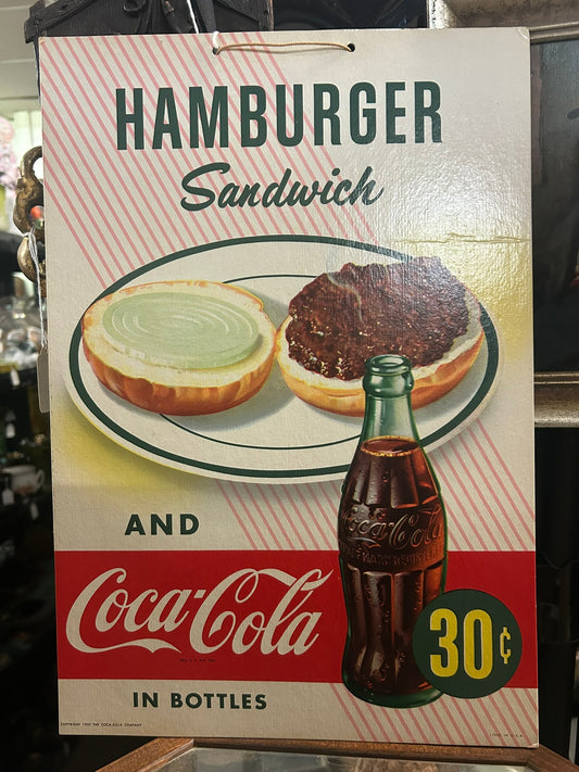 COKE HAMBURGER SANDWICH AND COCA COLA CARDBOARD SIGN