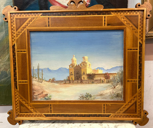 SAN XAVIER DEL BAC MISSION PAINTING IN INLAID FRAME
