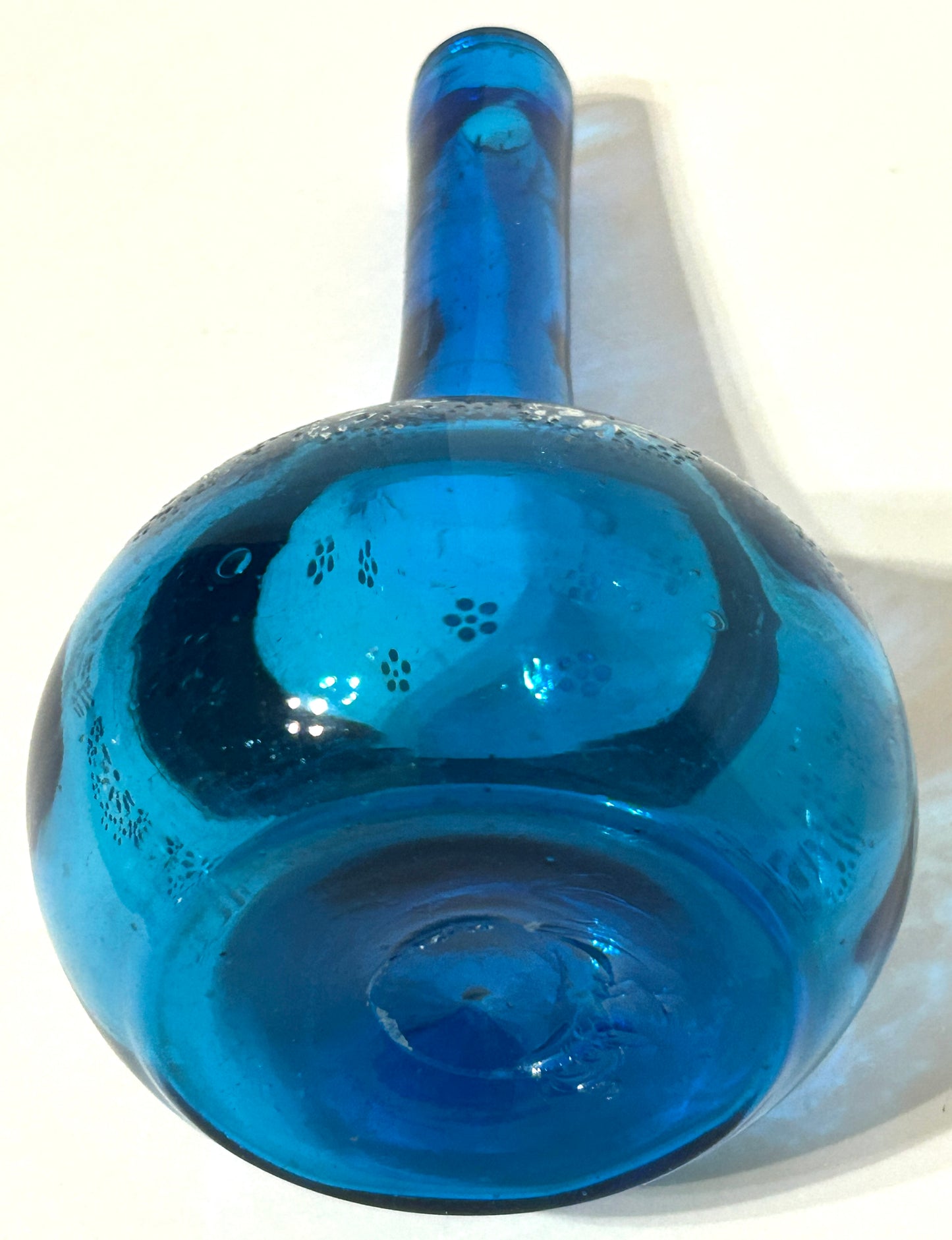 ANTIQUE BARBER BOTTLE ENAMELED BLUE GLASS