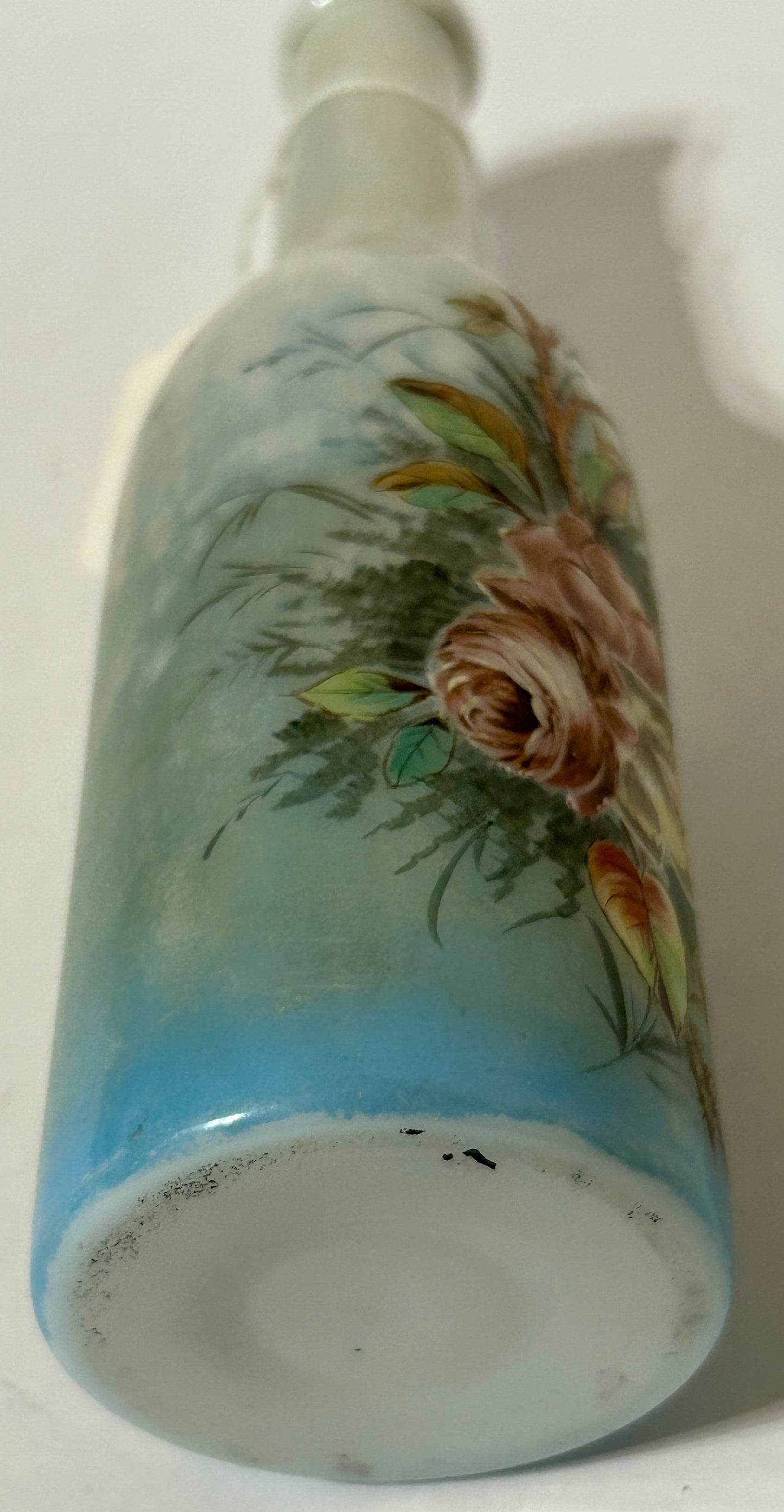 ANTIQUE BARBER BOTTLE WITH HAND PAINTED ROSES