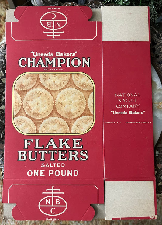 UNEEDA BAKERS CHAMPION FLAKE BUTTERS ANTIQUE NEVER ASSEMBLED DISPLAY BOX