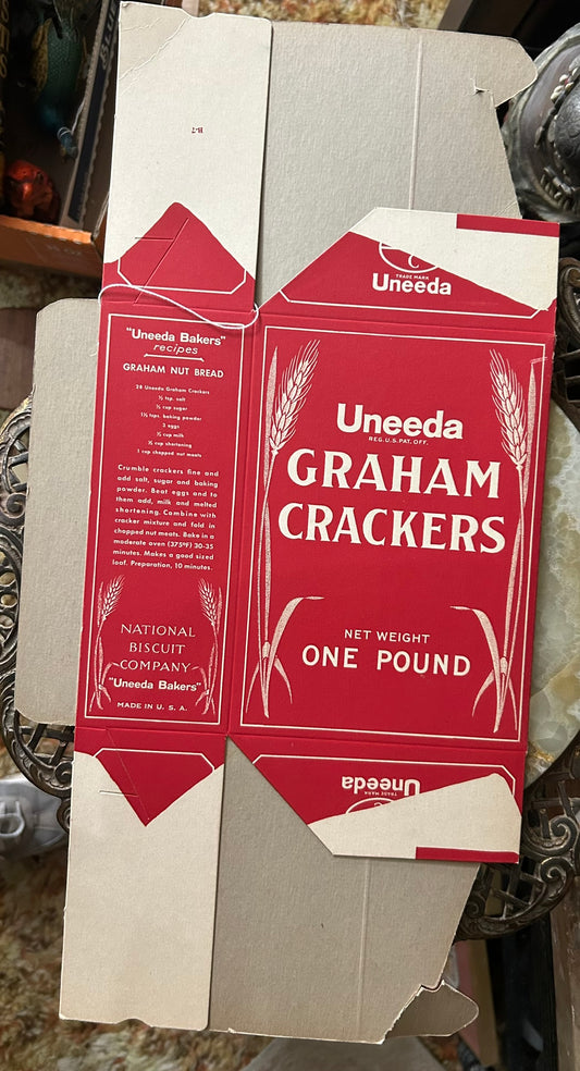 UNEEDA NATIONAL BISCUIT ANTIQUE GRAHAM CRACKERS CARDBOARD DISPLAY BOX UNASSEMBLED