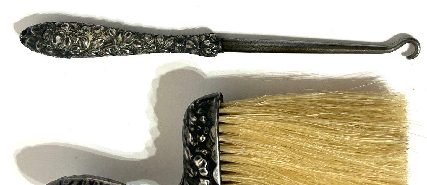 GORHAM STERLING SILVER ANTIQUE FLORAL DRESSER SET