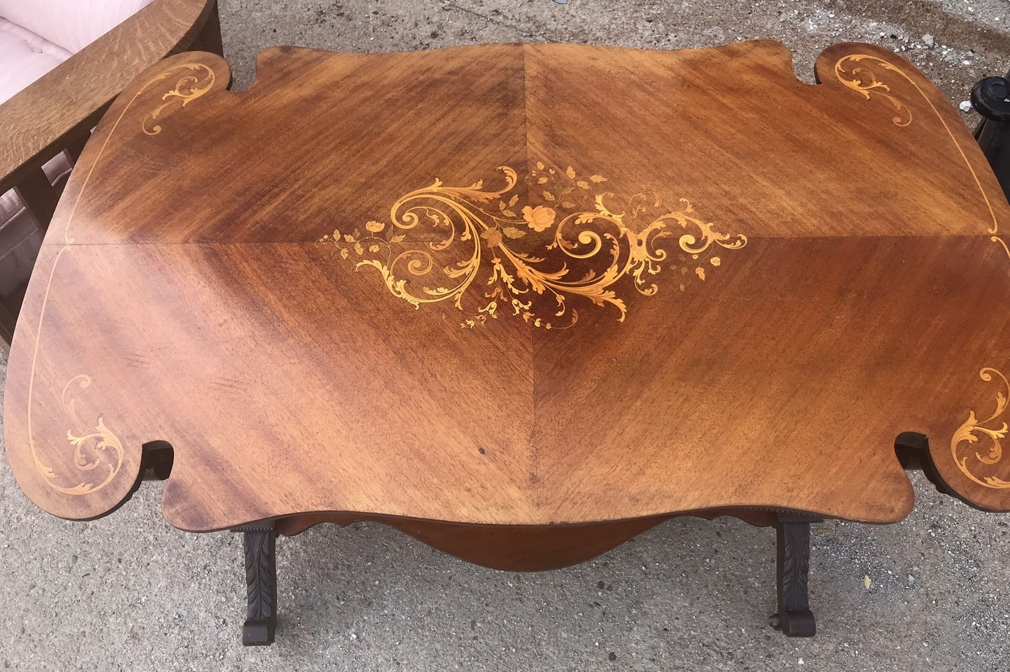 INLAID MAHOGANY ANTIQUE NOVEAU DESIGN LIBRARY TABLE