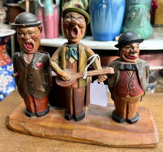 CARVED WOODEN FIGURAL BOTTLE OPENER, CORK SCREW AND BOTTLE STOPPER