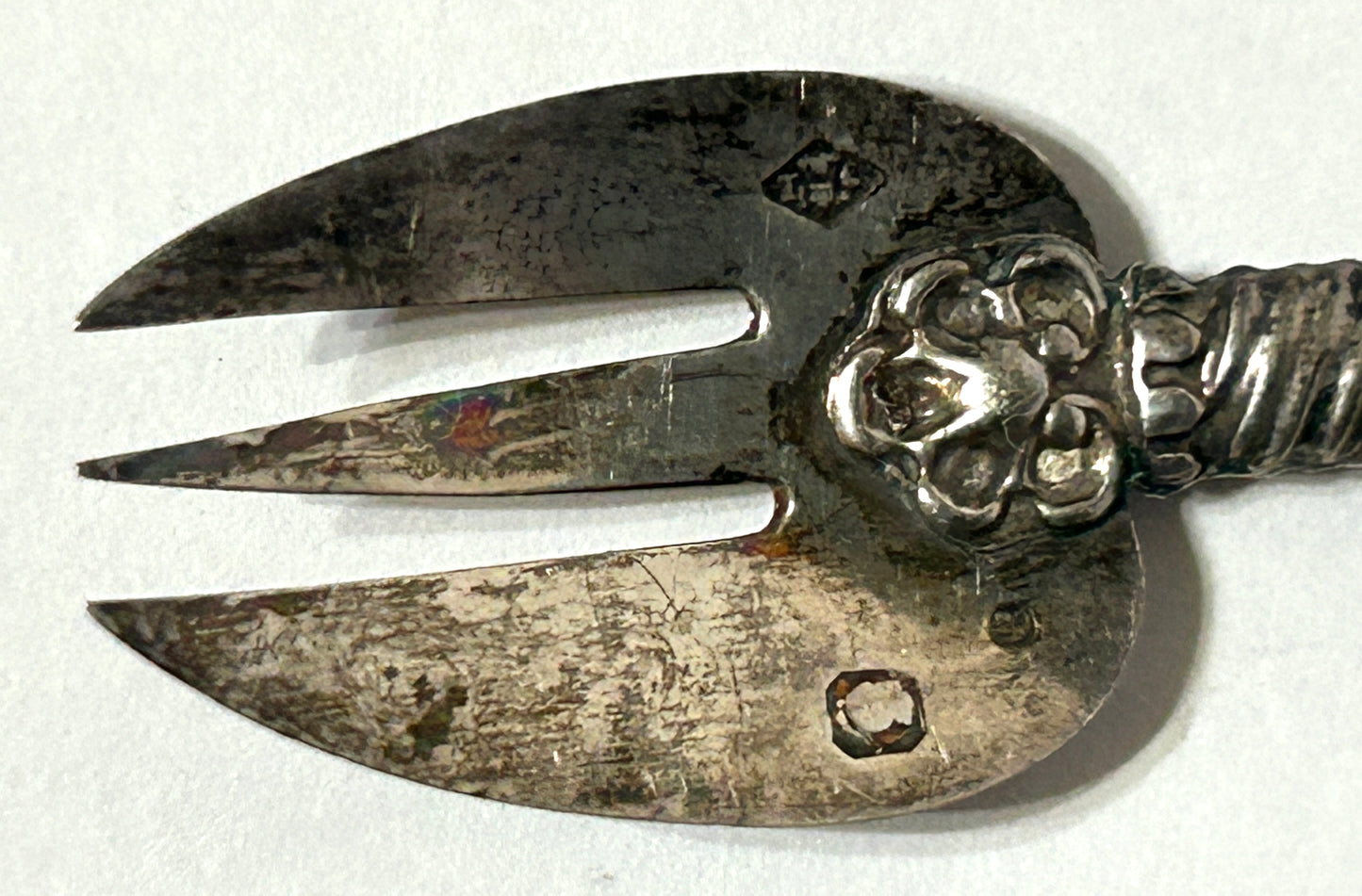 FRENCH ANTIQUE COCKTAIL FORKS SILVER AND BONE