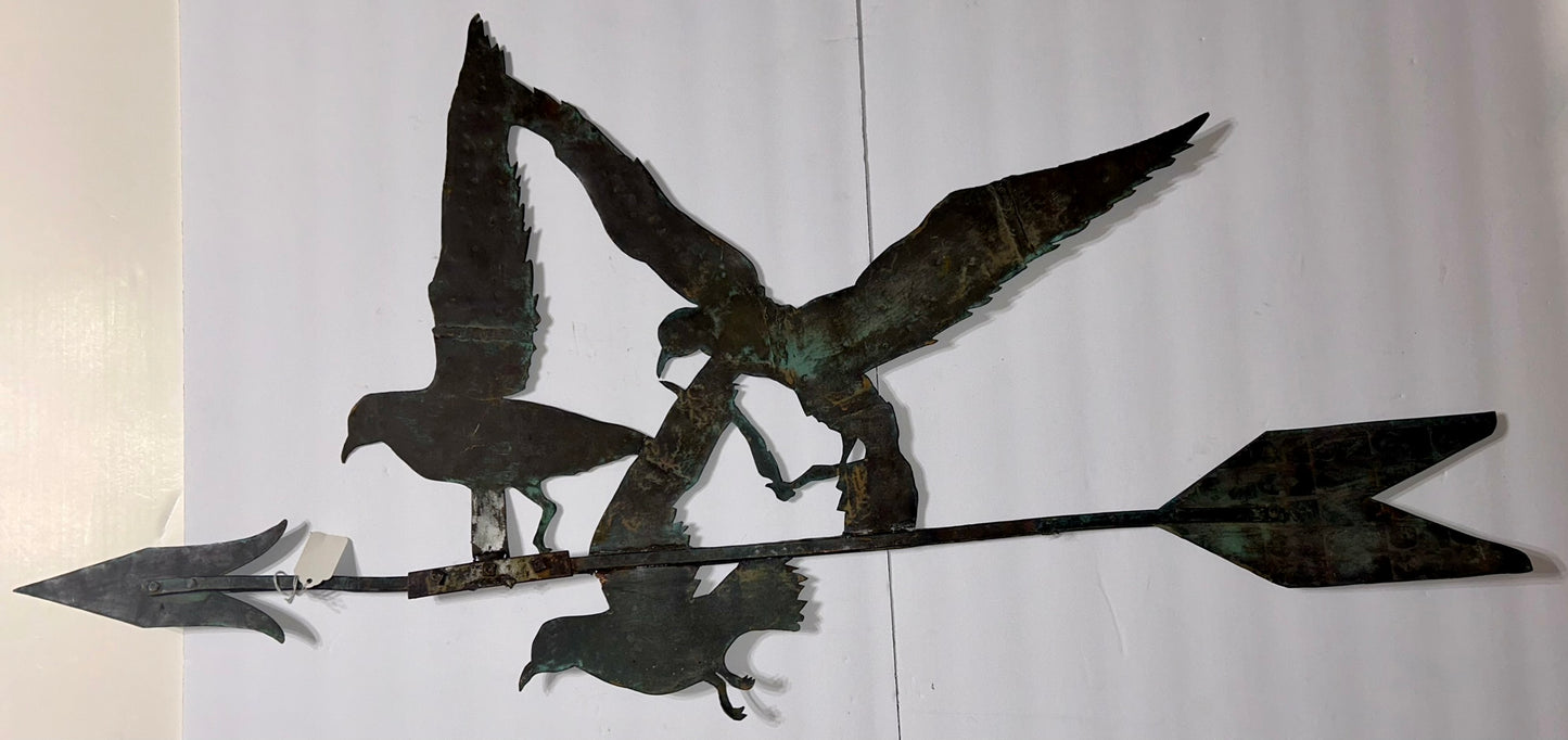 ANTIQUE COPPER HANDMADE BIRDS WEATHERVANE