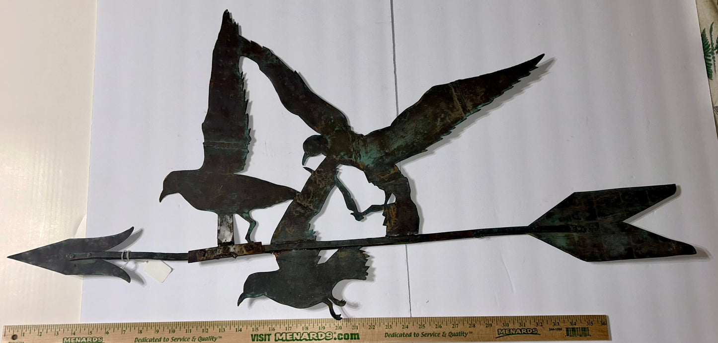 ANTIQUE COPPER HANDMADE BIRDS WEATHERVANE