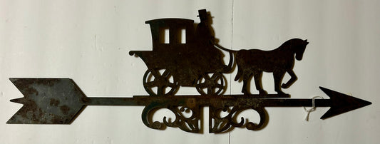 ANTIQUE METAL CUTOUT OF HORSE DRAWN CARRIGAGE