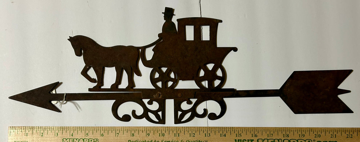 ANTIQUE METAL CUTOUT OF HORSE DRAWN CARRIGAGE